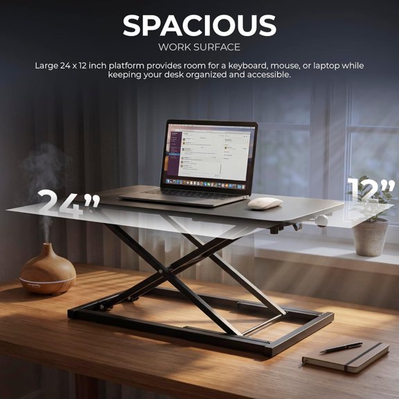 Keyboard and Mouse Riser - 24 x 12 Inch Height Adjustable Desktop Stand with X-Frame Stability - Ergonomic Keyboard Platform for Sitting or Standing