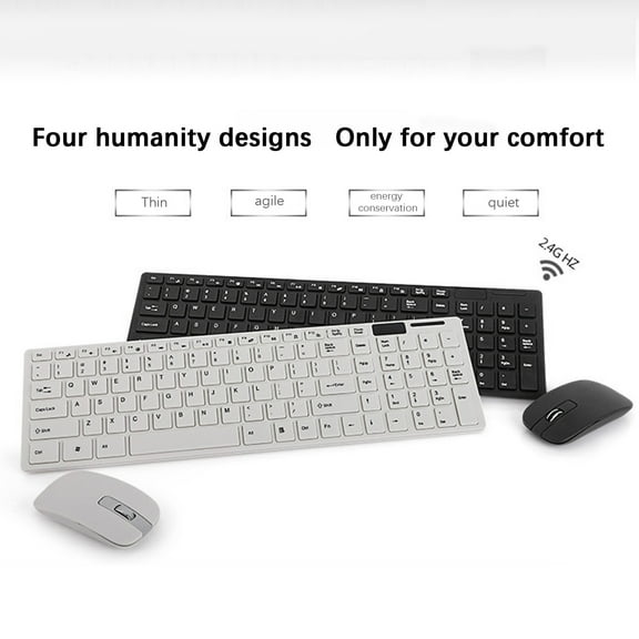 Keyboard and Mouse Set, HK-06-thin Silent 2.4G Wireless Keyboard and Mouse Set 1600DPI