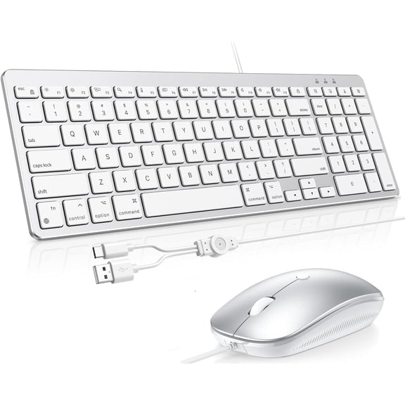 Keyboard and Mouse for Mac, Wired Keyboard with Numeric Keypad Dual Interface (Type-C & USB), Mouse with USB A Interface