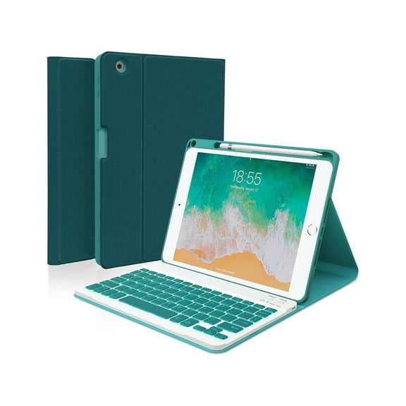Keyboard case for iPad 5th/6th Generation 2017/2018, 9.7 Inch iPad Air 2 / Air 1 Case with Keyboard, Removable Wireless Backlit Keyboard Detachable, Folio Smart Cover, Tablet Case with Pencil Holder