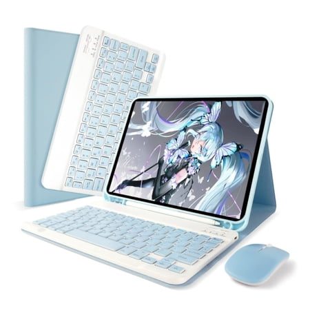 Keyboard case for iPad 9.7 inch Air 2, iPad 5th/iPad 6th Generation (2017/2018) Case with Keyboard Detachable Mouse, Smart Folio Cover with Pencil Holder