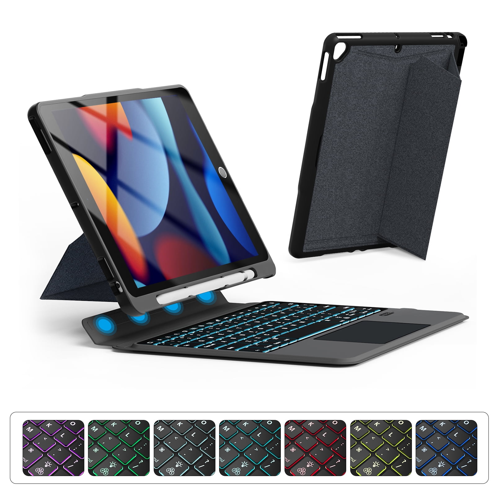 Keyboard for iPad 9/8/7th Gen 10.2'', iPad Air 3rd Gen, iPad Pro 10.5'', with Trackpad,Keyboard Case ,Detachable Wireless Bluetooth Keyboard with Backlit, with Pencil Holder