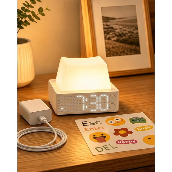 Keycap Clock with Night Light & White Noise, Digital Clock, Grey