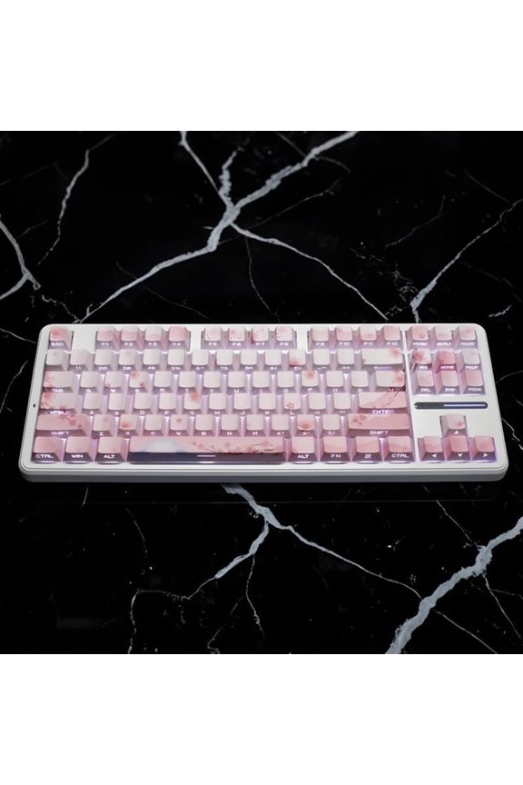 127-Key Pink Cherry Blossom Keycap Set, Elegant Floral Design, Side Engraved Translucent PBT, MX Switch Compatible