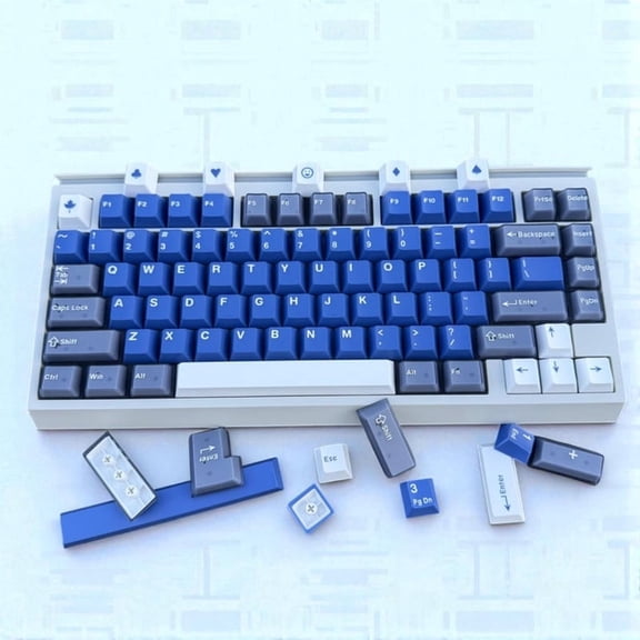 Alikpop 135 Keys Blue Gray PBT Keycap Set, Cherry Profile ANSI Layout for Mechanical Keyboards