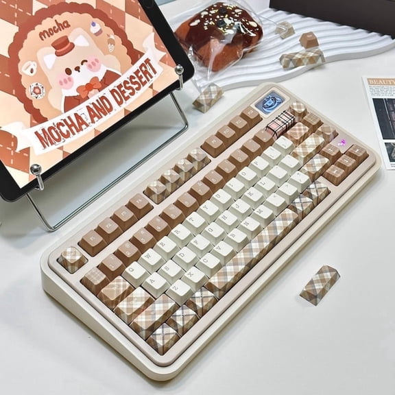 Alikpop British Style Brown Retro Plaid Keycap Set, Cherry Profile Pbt Dye-Sublimated Keycaps for Mechanical Keyboards