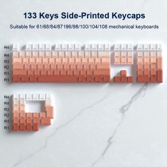 Alikpop 133 Keys Gradient Orange White PBT Keycap Set, Cherry Profile, Side-Printed, RGB Backlit for Mechanical Keyboards