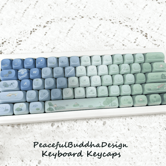 Alikpop Picking Lotus Theme Gradient Keycap Set, Multi-Profile (Cherry/XDA/MOA/SOA) PBT for Mechanical Keyboards