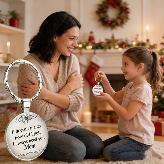 Keychain 1Pcs Mom Key Ring with "It Doesn't Matter How Old I Get I Always Need You" Quote Family-Themed Metal Keychain(Silver) JASKFLY