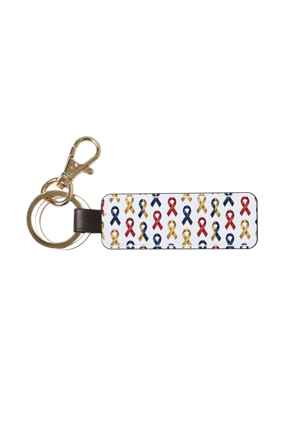 Keychain 63.11inpu Leather With Delicate Touch And Strong Recognition Is Used For Daily Travel, Work And Picnic Cancer Awareness Ribbon Pattern - Metallic Elegance (1)