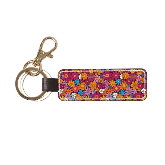 Keychain 6×3.1×1inpu Leather With Delicate Touch And Strong Recognition Is Used For Daily Travel, Work And Picnic Colorful Floral Pattern Groovy Flowers
