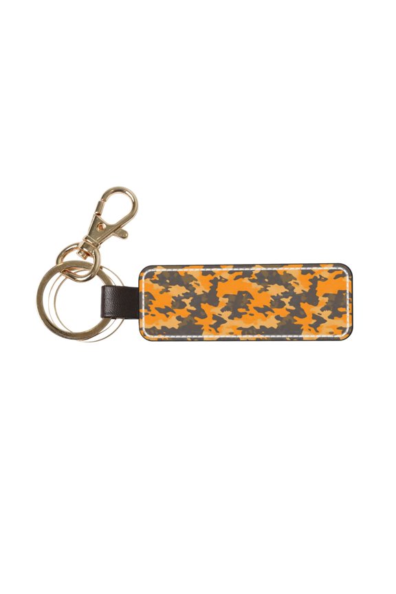 Keychain 63.11inpu Leather With Delicate Touch And Strong Recognition Is Used For Daily Travel, Work And Picnic Texture Camo Army Orange_2