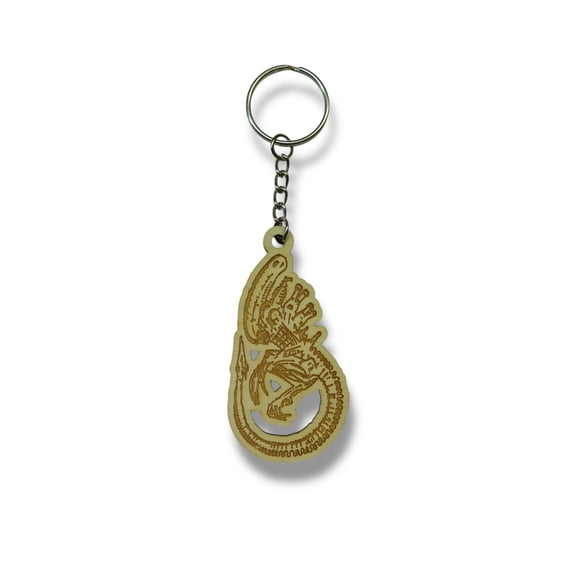 Keychain - Alien Fossil - Birch wood
