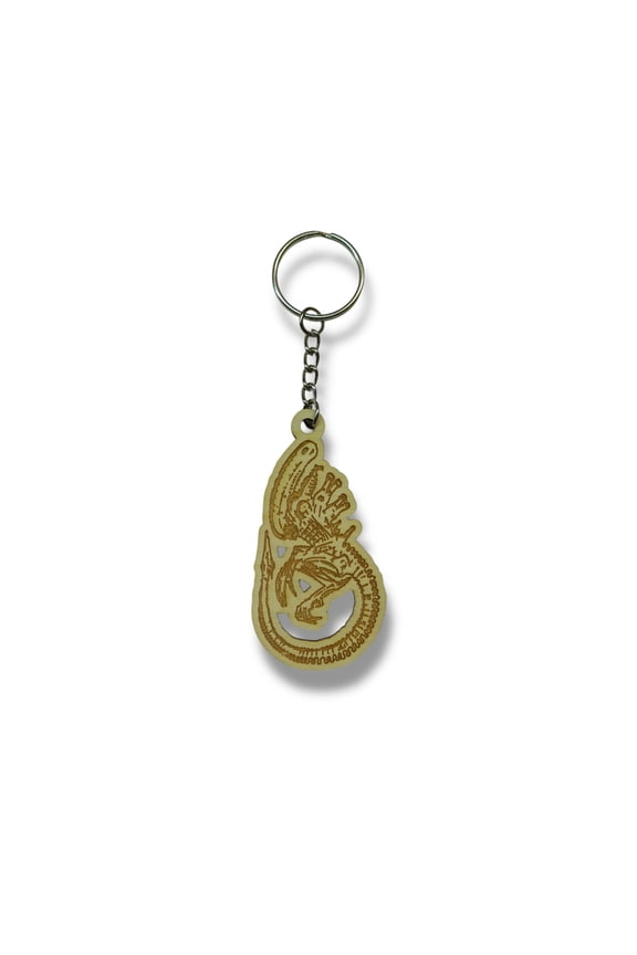 Keychain - Alien Fossil - Birch wood