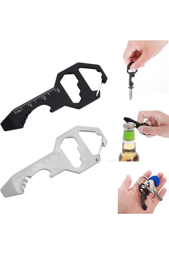 Keychain Bottle Opener Multi Tool, 2 Pcs 6-in-1 Keychain Pocket Tool for Bottle Opener, Screwdriver, Ruler, Wrench, Bit Driver, File Perfect Gifts for Boyfriends Husband Father