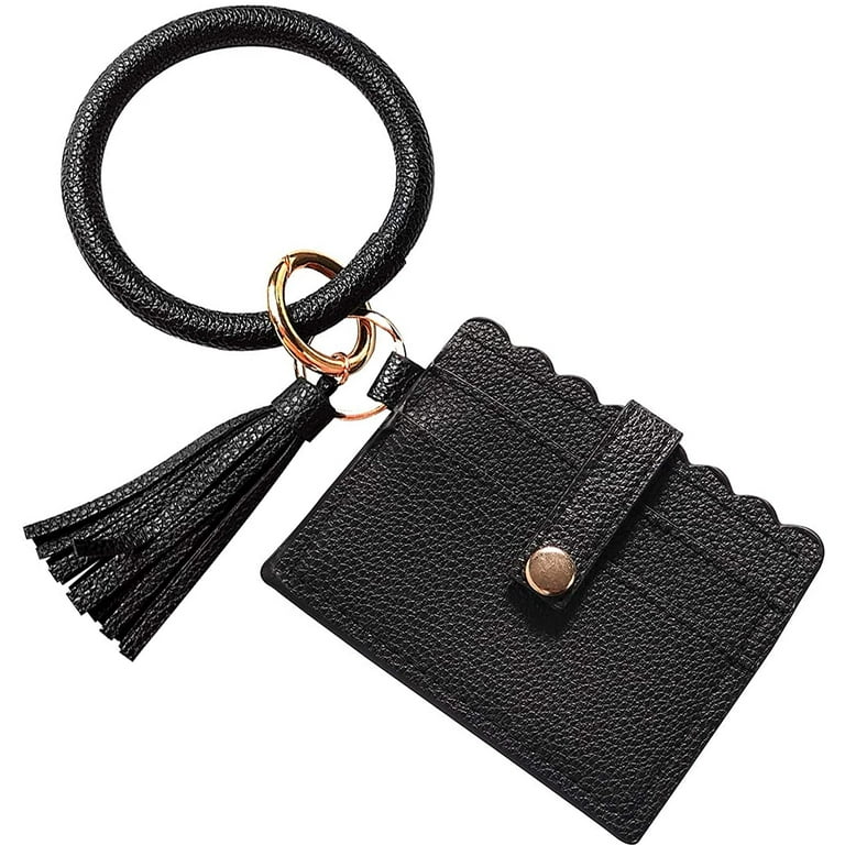 Keychain Bracelet Wristlet with Card Wallet, Bangle Key Ring Card Holder