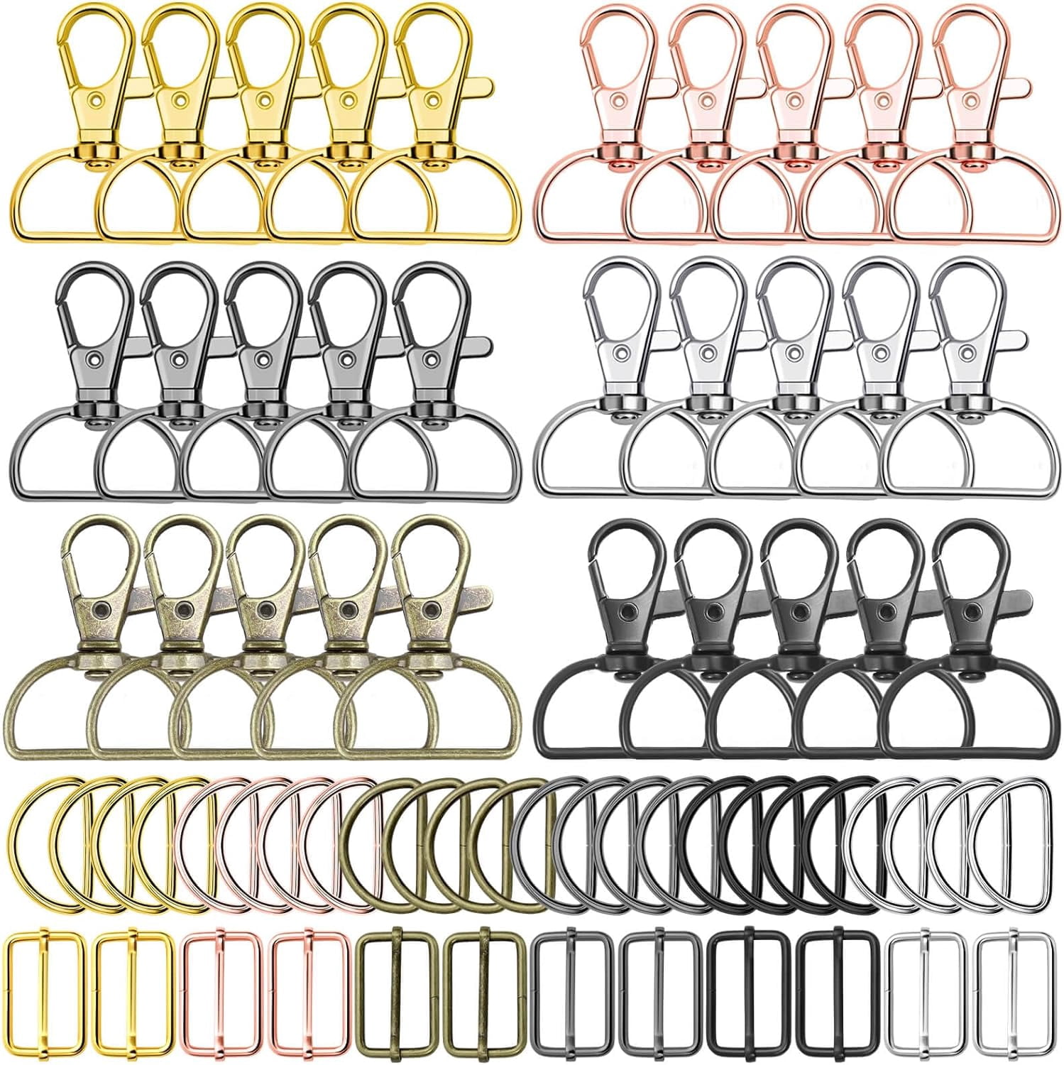 Keychain Bulk with Key Chain Swivel H D Rings and Slide Buckles for Handbag Purse Hardware Craft (1 Inch)