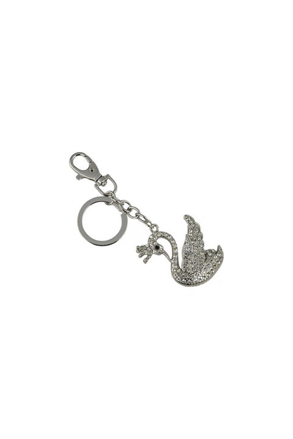 Keychain Charm Jeweled Rhinestones Sparkly Decorative Key Ring for Bag, Backpack, Purse, Handbag - Swan in Silver