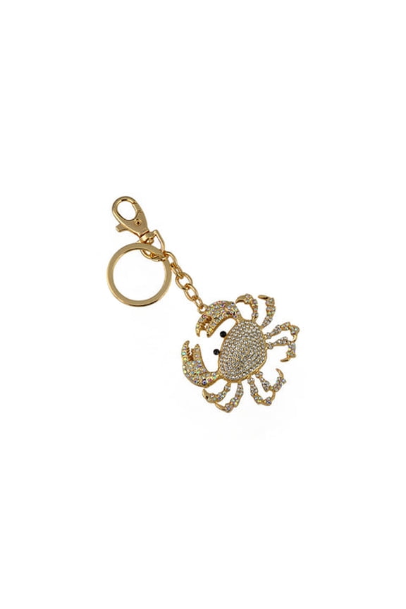 Keychain Charm Jeweled with Rhinestones Sparkly Decorative Key Ring for Bag, Backpack, Purse, Handbag - Crab in Gold