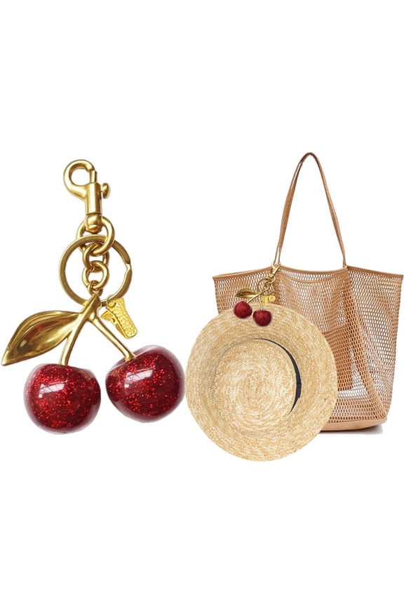 Keychain Cherry Bag Charms with Mini Hat Clip Initial, Cute Purse Key Chains Gifts for Women, Leather Handbags Car Keyrings