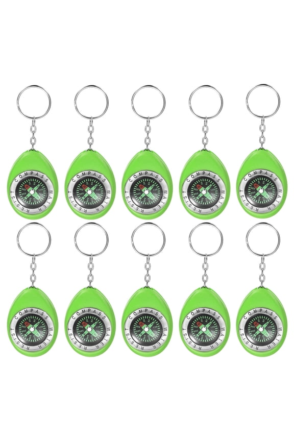 Keychain Compass [10PCS] - Survival Pocket Mini Compass Bulk with Key Ring for Hiking & Camping - [Green]