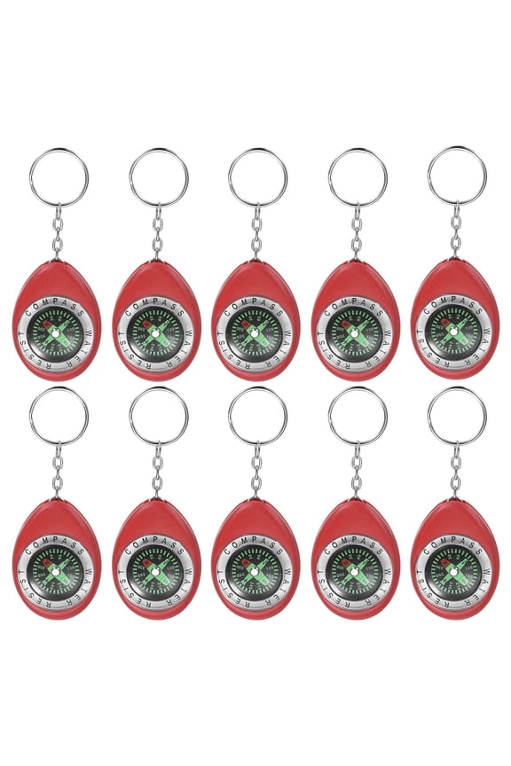 Keychain Compass [10PCS] - Survival Pocket Mini Compass Bulk with Key Ring for Hiking & Camping - [Red]