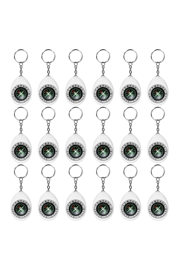 Keychain Compass [18PCS] - Survival Pocket Mini Compass Bulk with Key Ring for Hiking & Camping - [White]