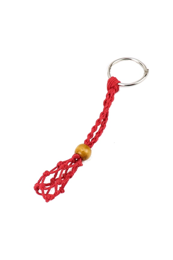 Keychain Cord Empty Stone Holder Keyring Crystal Stone Holder Ornament Stone Cage for Crystals with Bead