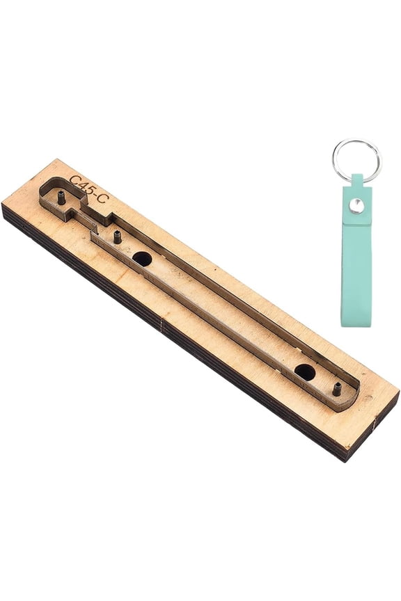 Keychain Cutting Die Metal Carbon Steel Template Shapes Cutter Leather Straps Head Punching Template Stamping Tool with Smooth Wooden Base for DIY handcrafting