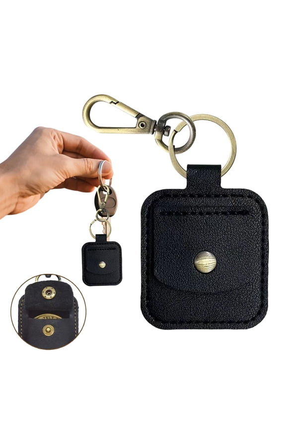 Keychain Display Case Verdsylv Mini Commemorative Coin Storage Keychain - Transparent Display Case for Sobriety Chips - Elegant Leather Rings Holder - Cute Carrying Pouch, Coin Holder for Purse