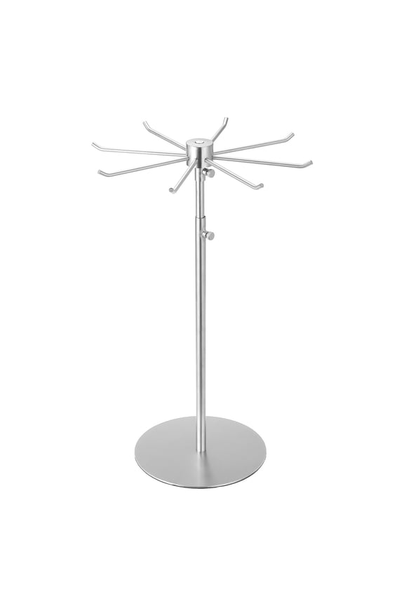 Keychain Display Stand, 1Pcs - Metal 1-layer Rotating Adjustable Jewelry Display Stand with 8 Hook (Silver)