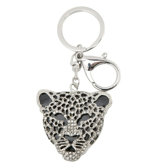Keychain Exquisite Rhinestone Encrusted Leopard Head Car Bag Pendant for Girl Rhinestone Leopard Pendant Metal Bag Pendant Decoration (Silver)