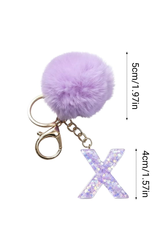 Keychain Faux Rabbit Fur Fluffy Ball Keyring with Initial Letter Key Chain,26 Letter Plush Ball Pendant for Holiday Gift