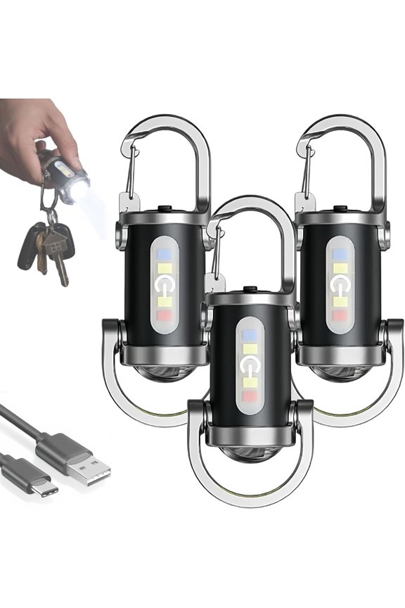 Keychain Flashlight, 1200 Lumens Super Bright Mini LED Flashlight, 7 Modes Portable Rechargeable Flashlight with IPX4 Waterproof, EDC Pocket Light for Camping Hiking Emergency (3pcs)