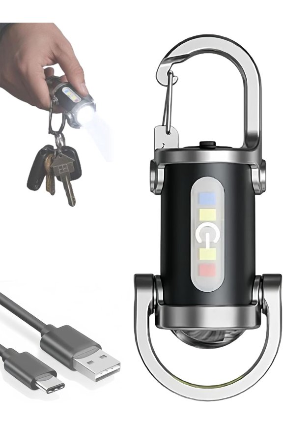 Keychain Flashlight, 1200 Lumens Super Bright Mini LED Flashlight, 7 Modes Portable Rechargeable Flashlight with IPX4 Waterproof, EDC Pocket Light for Camping Hiking Emergency (1pcs)