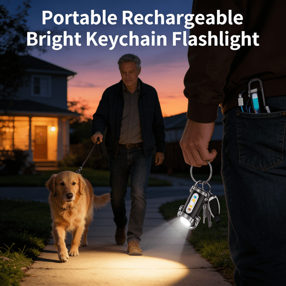Keychain Flashlight Rechargeable, 7 Lighting Modes, 300 Lumens, EDC Waterproof Keychains Flashlight,Bright Mini Keychain Light for Walking, Searching and Hiking