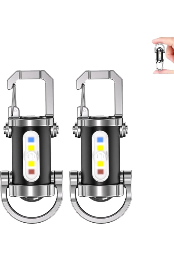 Keychain Flashlight, Vbbert Keychain Flashlight, Portable Rechargeable Mini LED Flashlight with Key Ring, Compact Bright Keychain Work Light, 7 Lights Modes (2pcs)