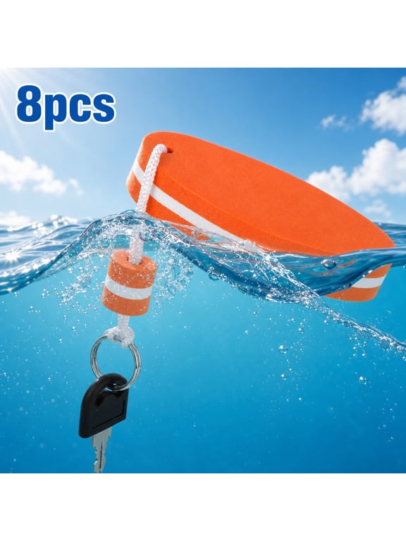 Keychain Float, 8 Pack Colorful Foam Key Buoy, 2 Each Blue Red Yellow Orange, for Swimming, Surfing, Kayak, Boating, & More