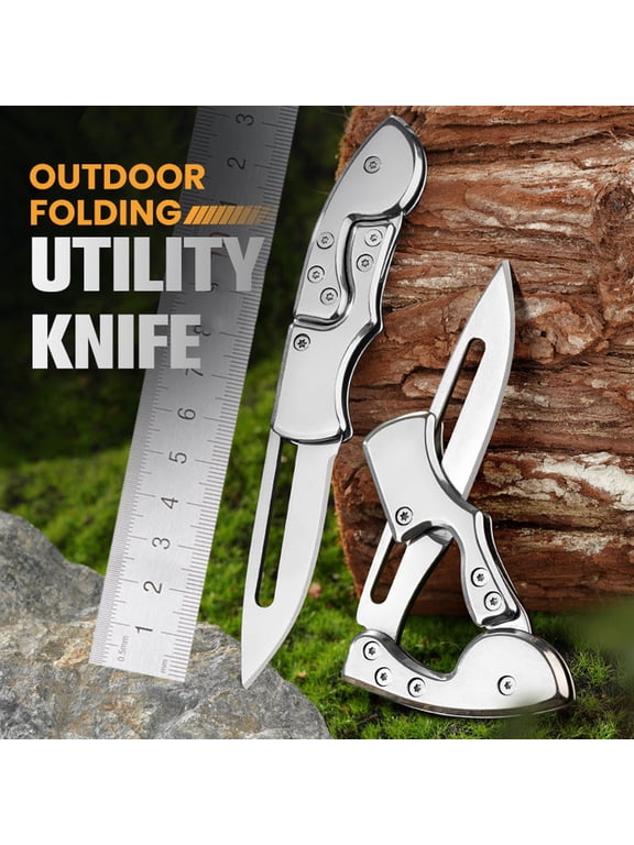 Keychain Folding Utility Knife - 4CR13 Stainless Steel Portable Pocket Knife for Camping, Hiking & Daily Use