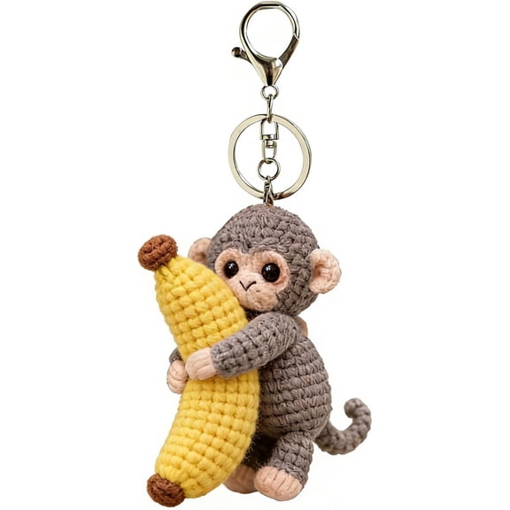 Keychain Handmade Adorable Monkey Keychain Amigurumi Monkey Hugging Banana Plushie Charm Soft Polyester Animal Bag Accessory & Car Key Decoration