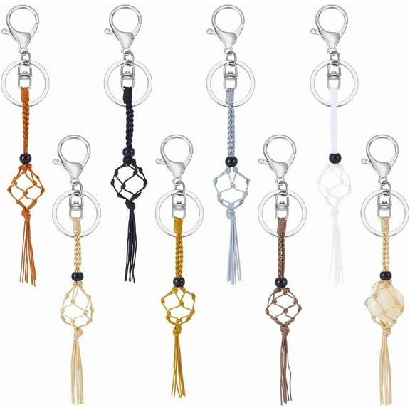 Keychain Holder Stone Holder Keychains Adjustable Empty Cage Keychain Nylon Cage Key Rings colorful