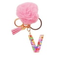 thumbnail image 1 of Keychain Initial Letter Keychain with Fur Ball Pom Colored Letters Durable and Shockproof for Woman Key Bag Decoration, 1 of 5