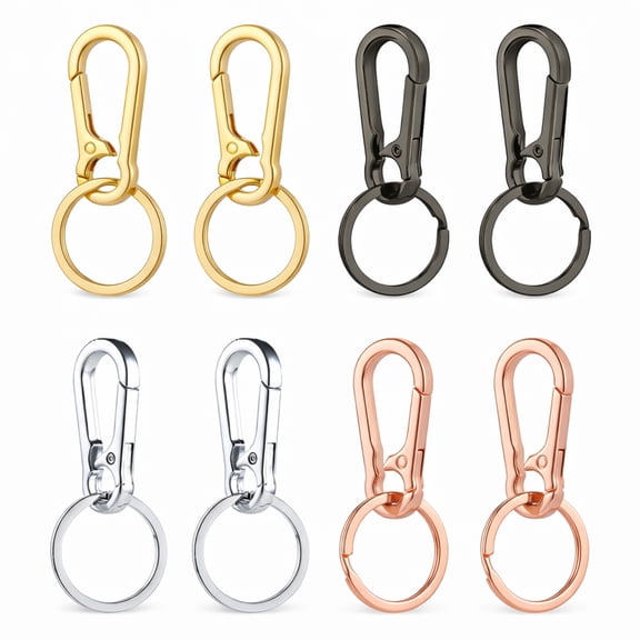 DF Metal Spring Clasp Keychain with Split Key Ring, Durable Carabiner Key Holder for Keys, Bags, Purses, Assorted 4 Colors