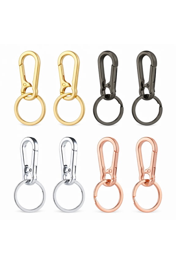 DF Metal Spring Clasp Keychain with Split Key Ring, Durable Carabiner Key Holder for Keys, Bags, Purses, Assorted 4 Colors
