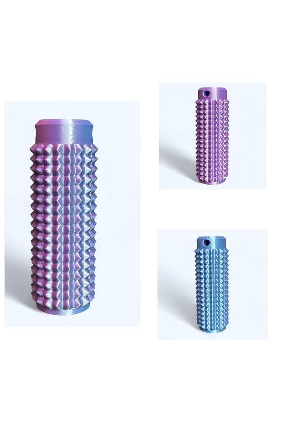 Keychain Large portable brightly colored stimulation tool with sturdy plastic spikes for anxiety and stress relief that clips onto a button for easy on-the-go stimulation for pain and urge management