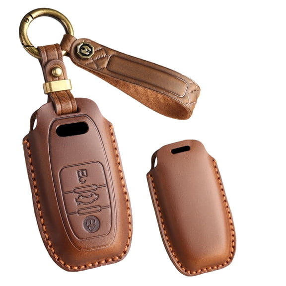 Keychain Leather Smart Key Fob Cover Fit for Audi R8 Q5 Q7 S3 S4 S5 S6 S7 S8 SQ5 RS5 RS7 A4 A5 A6 A7 A8 Keyless Handmade Key Case Personalized Festival Gifts for Women Men