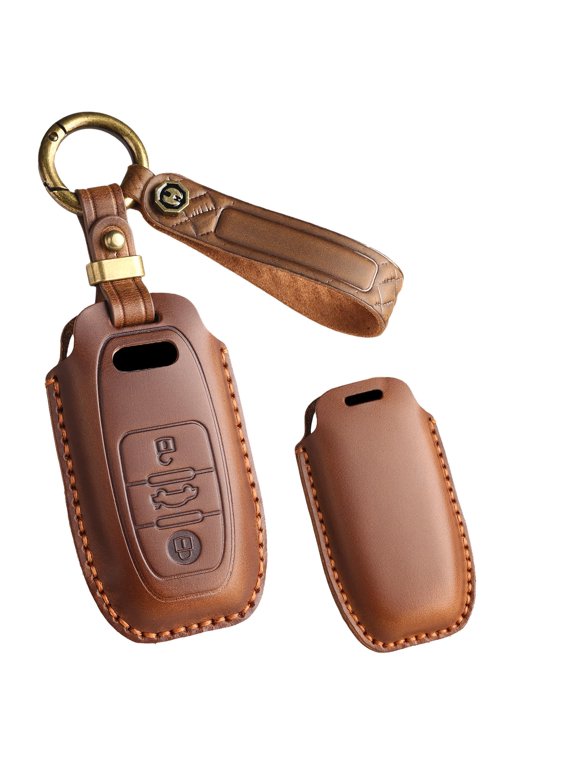 Keychain Leather Smart Key Fob Cover Fit for Audi R8 Q5 Q7 S3 S4 S5 S6 S7 S8 SQ5 RS5 RS7 A4 A5 A6 A7 A8 Keyless Handmade Key Case Personalized Festival Gifts for Women Men