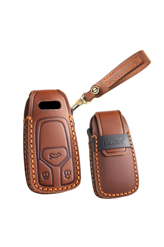 Keychain Leather Smart Key Fob Cover Fit for Audi A4 2018 Q7 Q5 TT A3 A6 SQ5 R8 S5 Keyless Handmade Key Fob Shell Case Personalized Gifts
