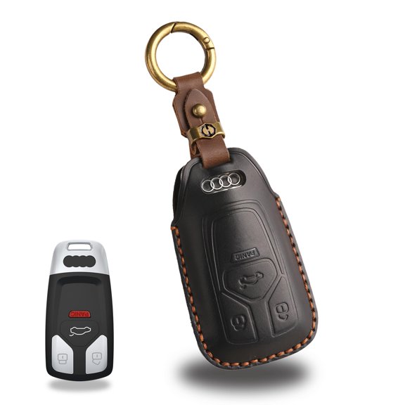 Keychain Leather Smart Key Fob Cover Fit for Audi A4 2018 Q7 Q5 TT A3 A6 SQ5 R8 S5 Keyless Handmade Key Fob Shell Case Personalized Gifts