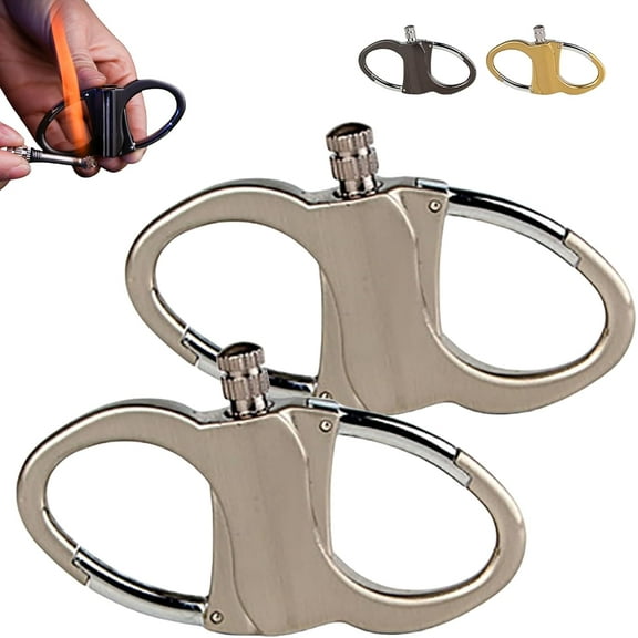 Keychain Lighter, Lighters Hidden in Key Chain, Metal Keychains Lighter, Reusable Survival Fire Starter Key Ring, Mini Kerosene Refillable Flame Tool Waterproof for Outdoor, Car and Home (Gold*2)